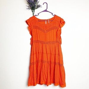 Free People Retro A-Line Orange Floral Print Dress